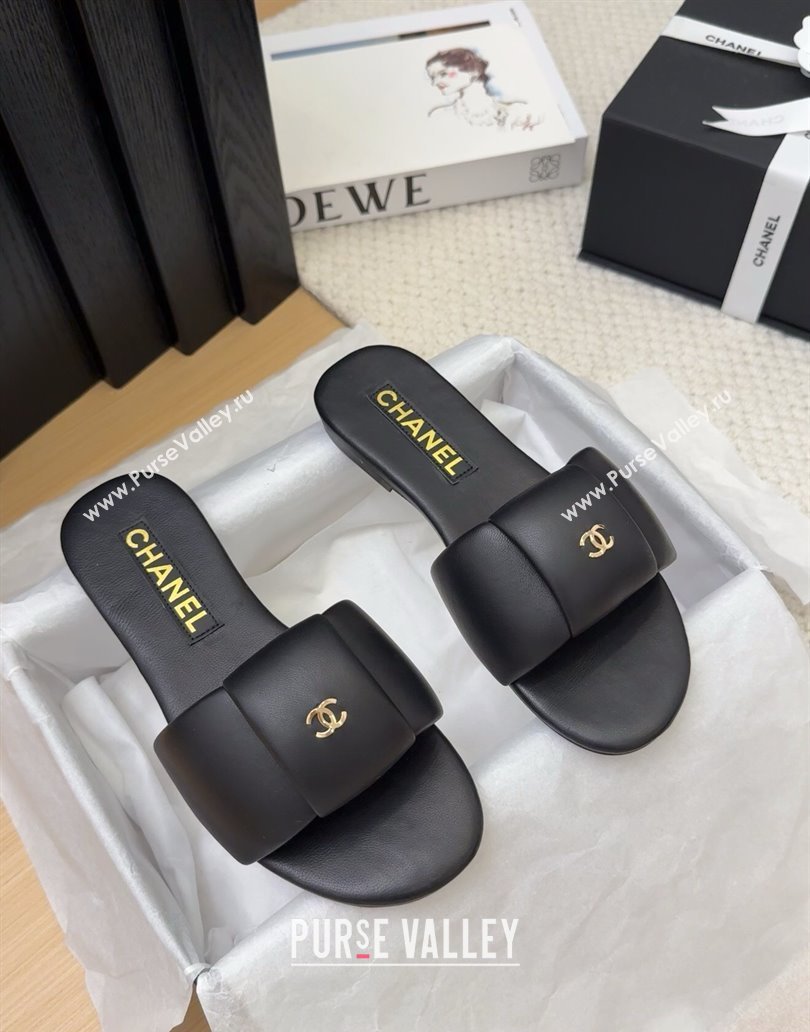 Chanel Overlap Calfskin Flat Slides Sandal Black 2025 CH041615 (MD-250416105)