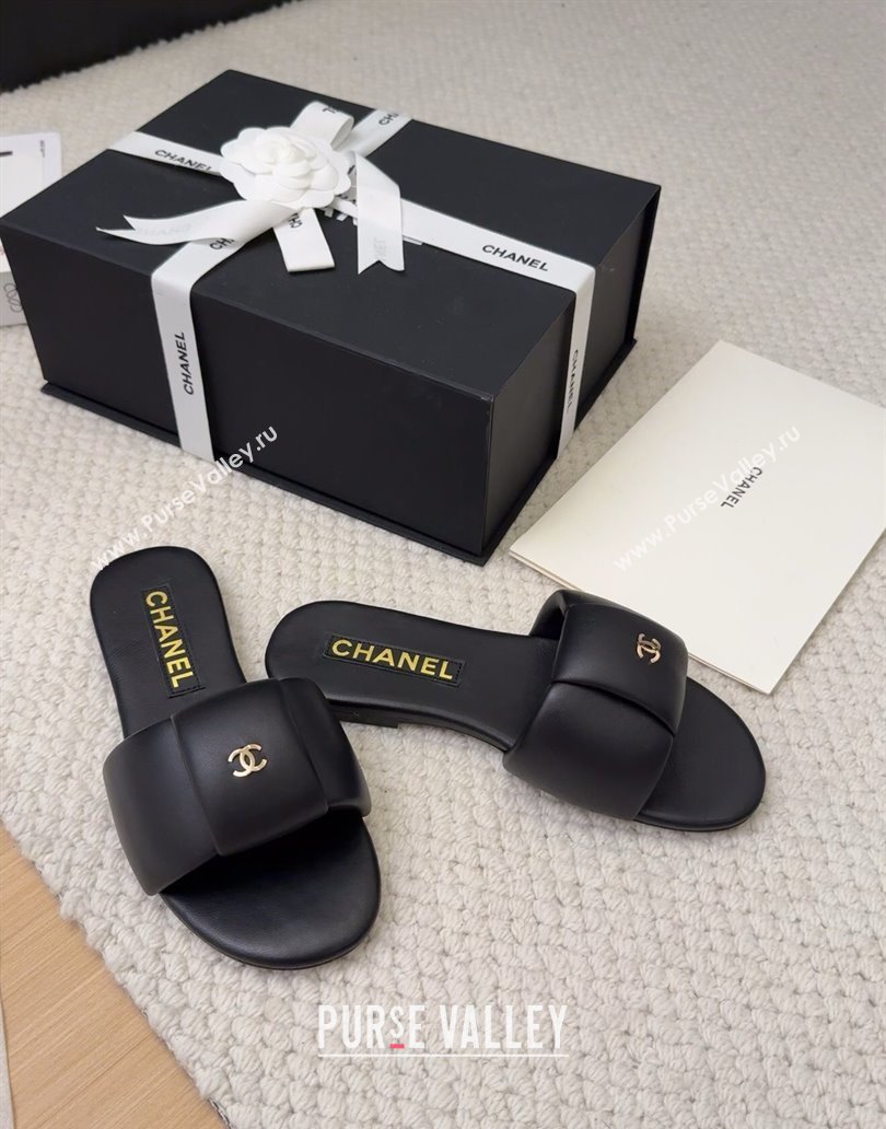 Chanel Overlap Calfskin Flat Slides Sandal Black 2025 CH041615 (MD-250416105)