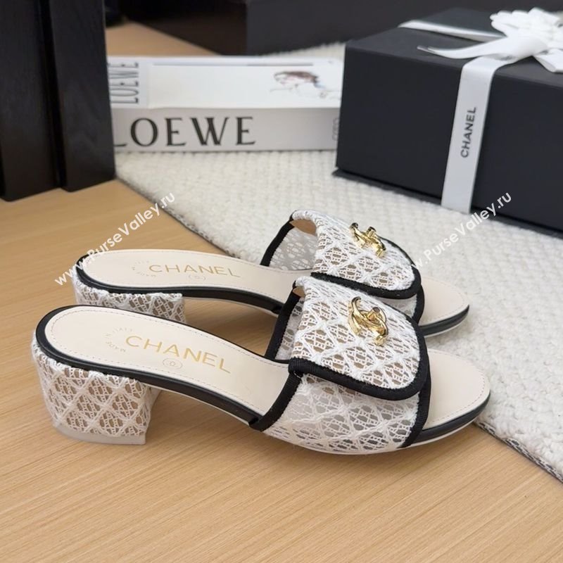 Chanel Crochet Heel Slides Sandal 5cm with Foldover G45474 White 2025 (MD-250415077)