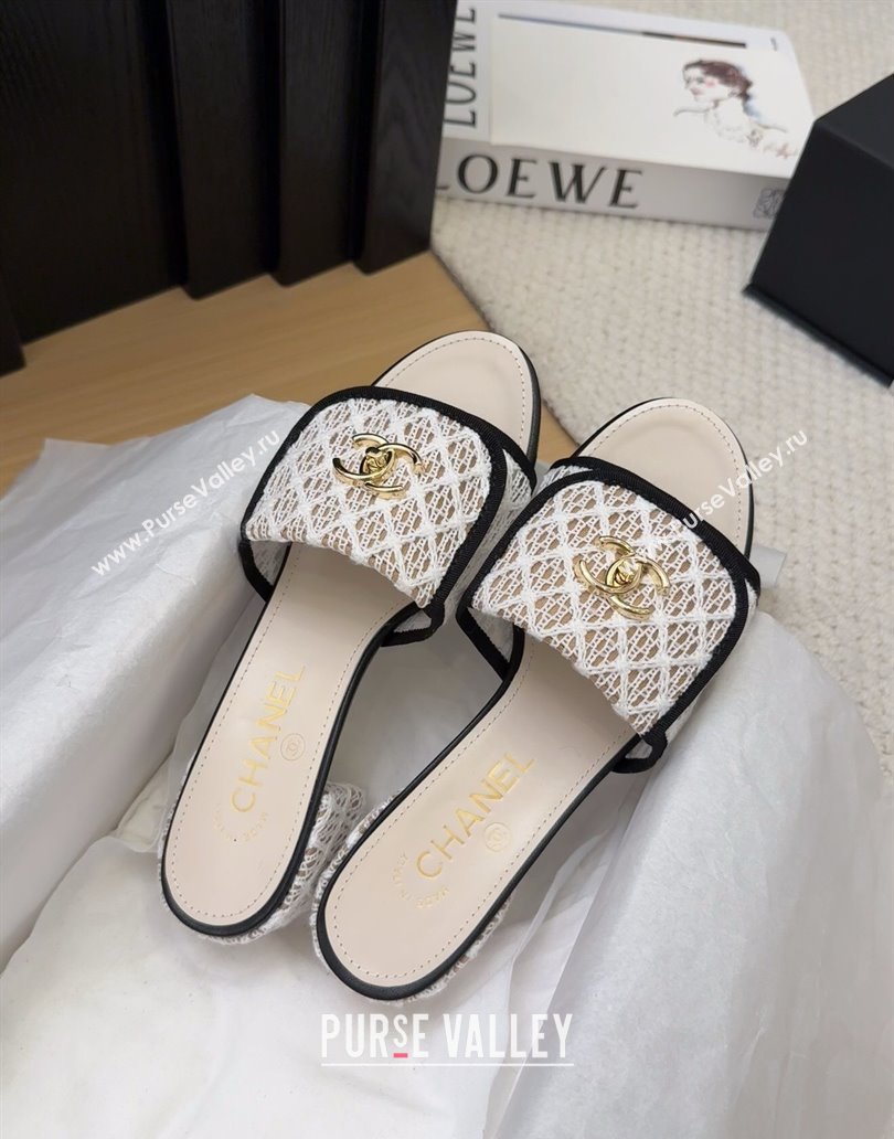 Chanel Crochet Heel Slides Sandal 5cm with Foldover G45474 White 2025 (MD-250415077)