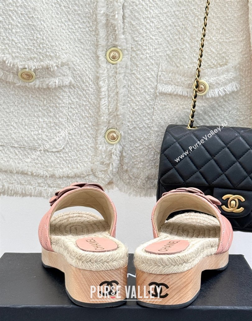 Chanel Calfskin Platform Slides Sandal 4cm with Camellia Light Pink 2025 CH041608 (MD-250416059)