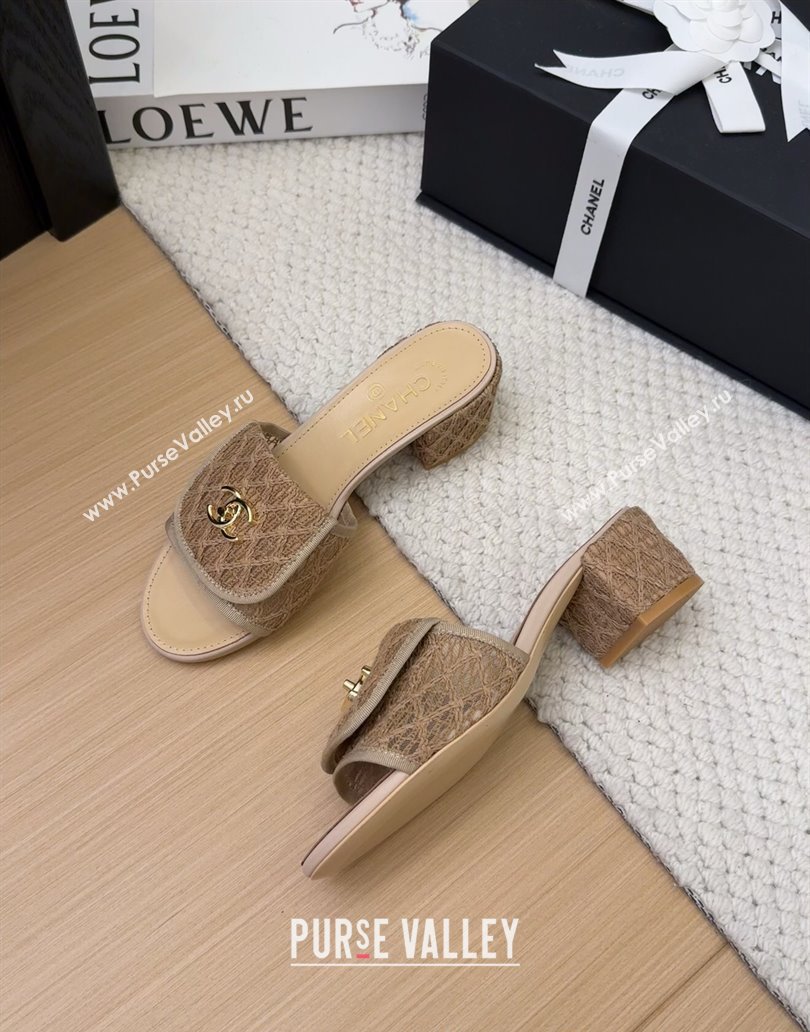 Chanel Crochet Heel Slides Sandal 5cm with Foldover G45474 Brown 2025 (MD-250415078)