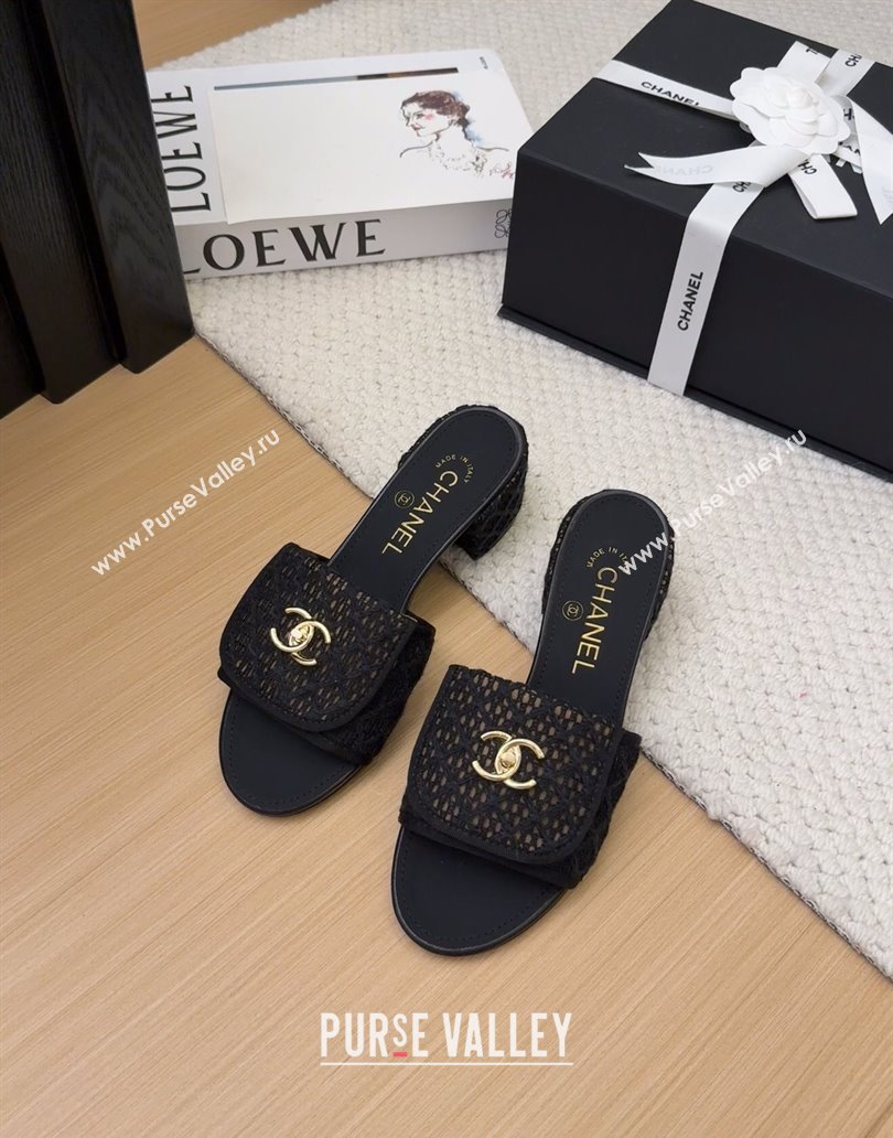 Chanel Crochet Heel Slides Sandal 5cm with Foldover G45474 Black 2025 (MD-250415079)