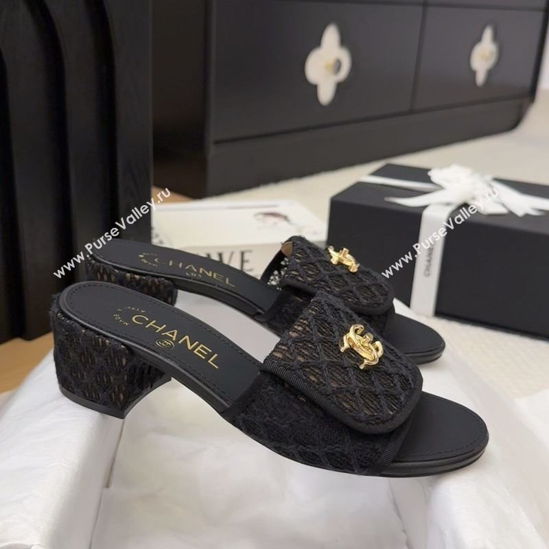 Chanel Crochet Heel Slides Sandal 5cm with Foldover G45474 Black 2025 (MD-250415079)