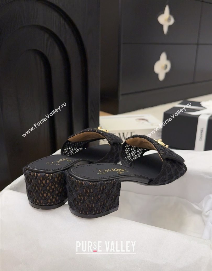 Chanel Crochet Heel Slides Sandal 5cm with Foldover G45474 Black 2025 (MD-250415079)