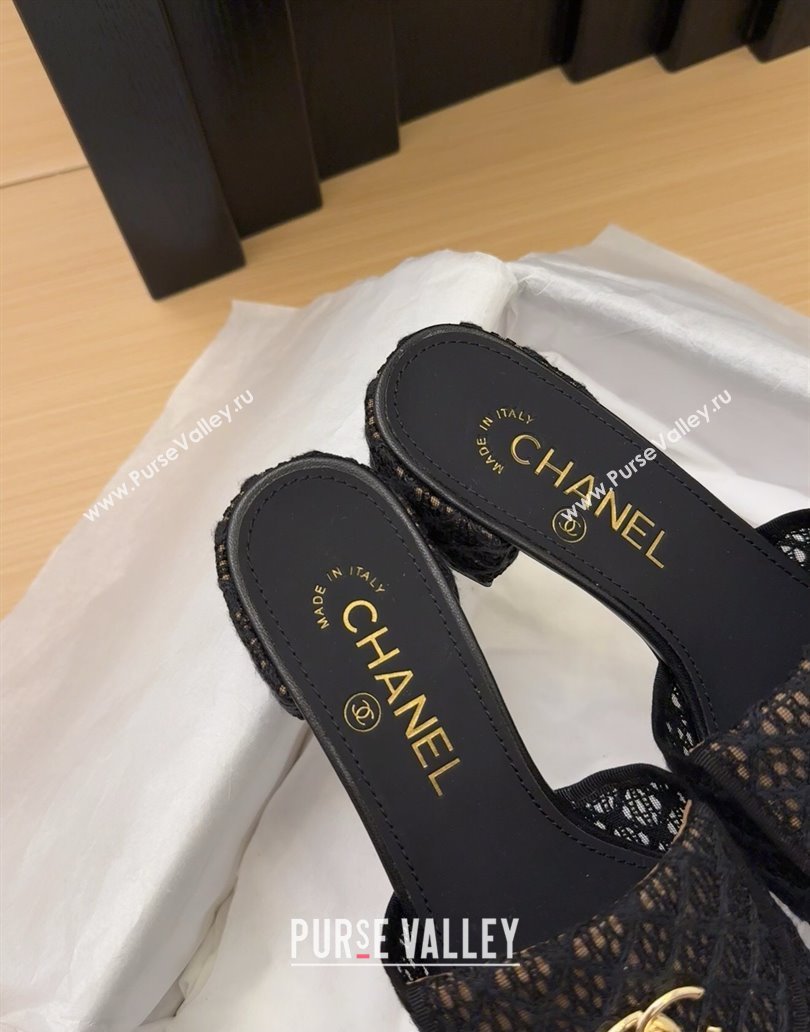 Chanel Crochet Heel Slides Sandal 5cm with Foldover G45474 Black 2025 (MD-250415079)