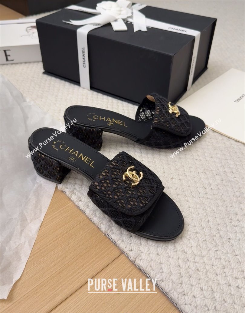 Chanel Crochet Heel Slides Sandal 5cm with Foldover G45474 Black 2025 (MD-250415079)