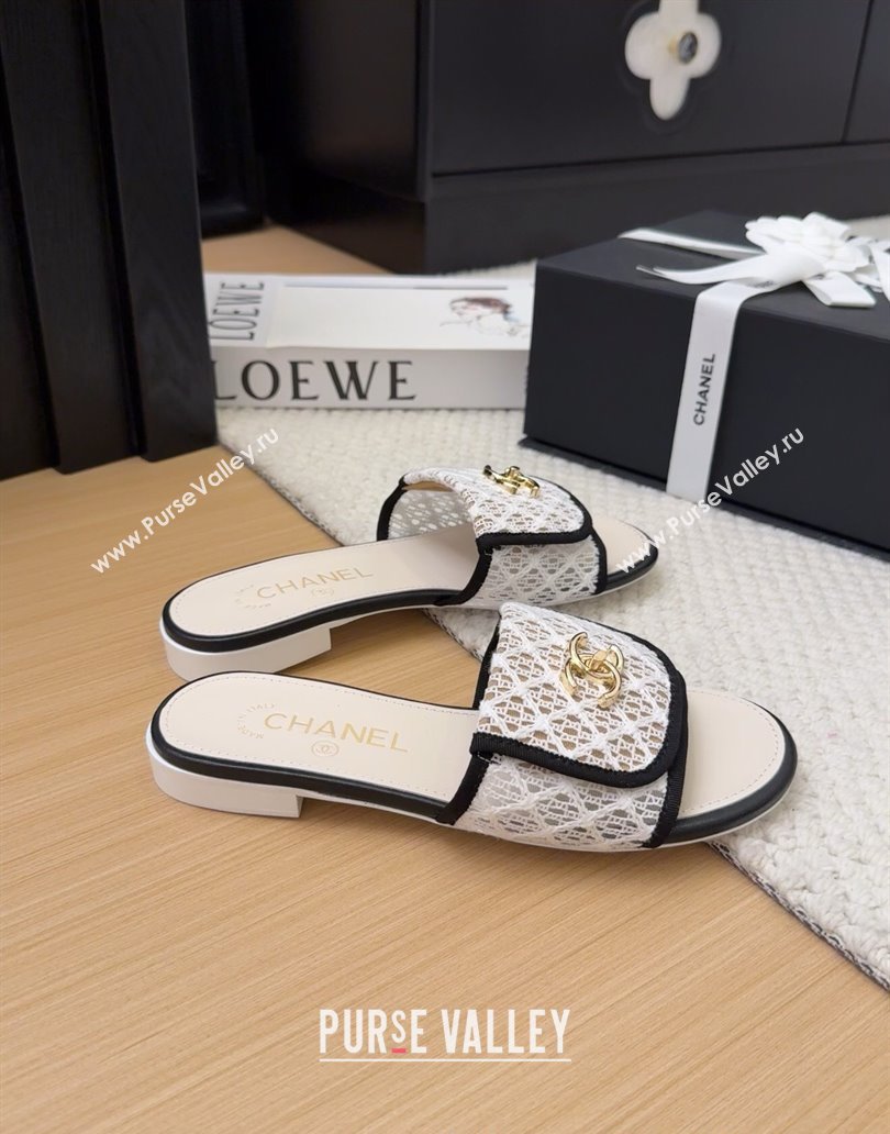 Chanel Crochet Flat Slides Sandal with Foldover G45474 White 2025 (MD-250415072)