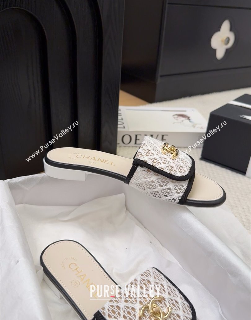 Chanel Crochet Flat Slides Sandal with Foldover G45474 White 2025 (MD-250415072)