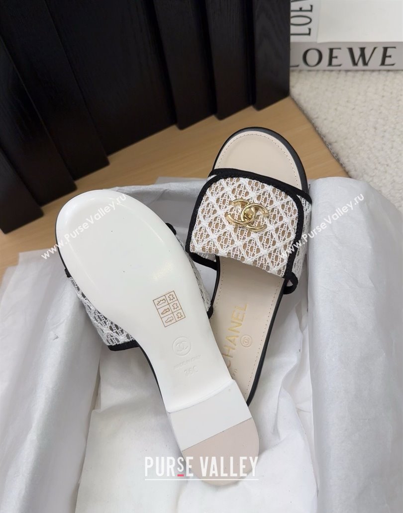 Chanel Crochet Flat Slides Sandal with Foldover G45474 White 2025 (MD-250415072)
