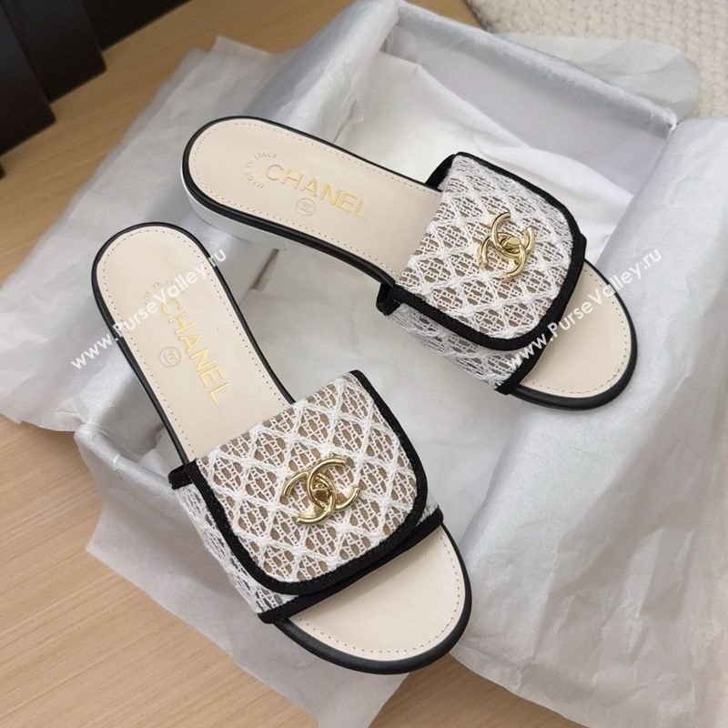 Chanel Crochet Flat Slides Sandal with Foldover G45474 White 2025 (MD-250415072)
