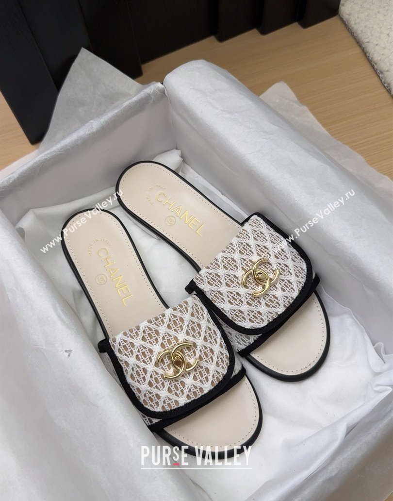 Chanel Crochet Flat Slides Sandal with Foldover G45474 White 2025 (MD-250415072)