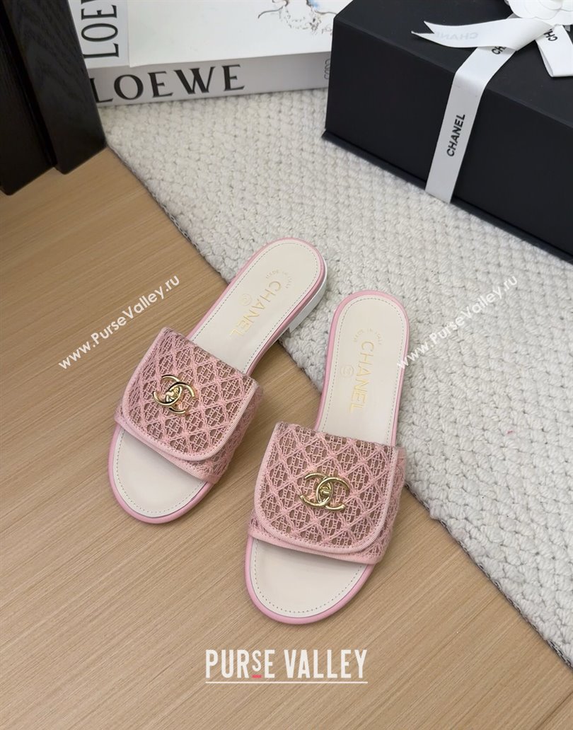 Chanel Crochet Flat Slides Sandal with Foldover G45474 Light Pink 2025 (MD-250415073)