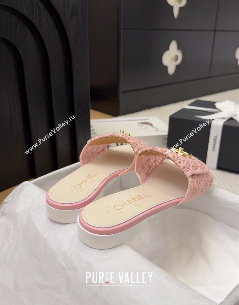 Chanel Crochet Flat Slides Sandal with Foldover G45474 Light Pink 2025 (MD-250415073)