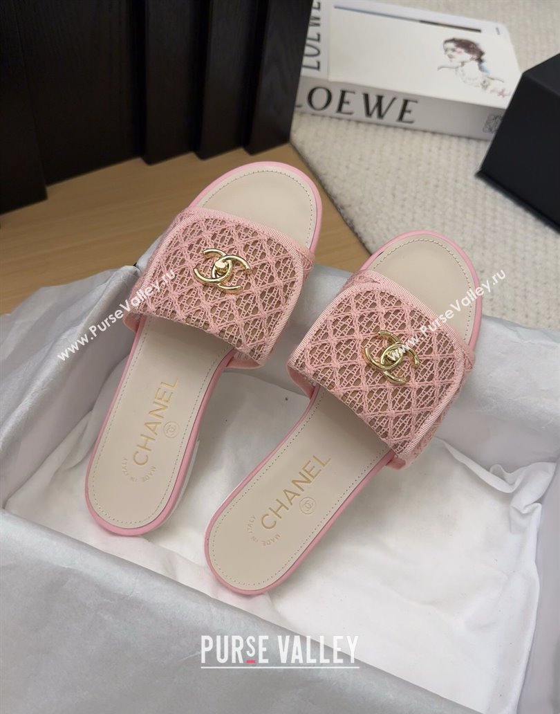 Chanel Crochet Flat Slides Sandal with Foldover G45474 Light Pink 2025 (MD-250415073)