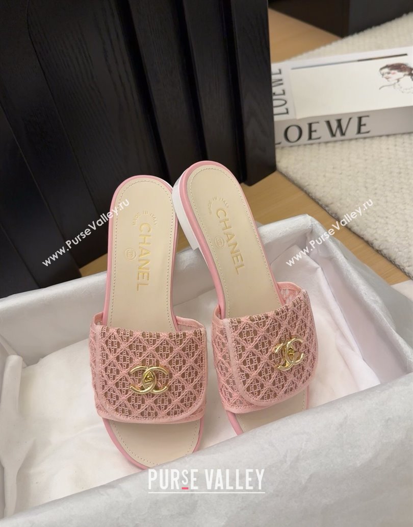 Chanel Crochet Flat Slides Sandal with Foldover G45474 Light Pink 2025 (MD-250415073)