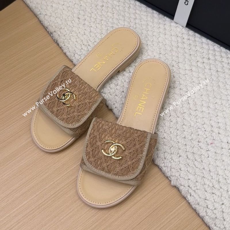 Chanel Crochet Flat Slides Sandal with Foldover G45474 Brown 2025 (MD-250415074)