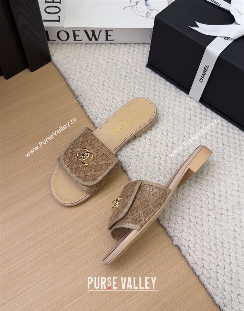 Chanel Crochet Flat Slides Sandal with Foldover G45474 Brown 2025 (MD-250415074)