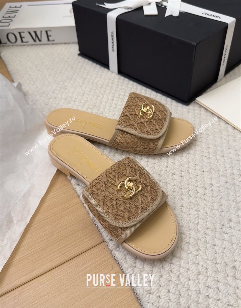 Chanel Crochet Flat Slides Sandal with Foldover G45474 Brown 2025 (MD-250415074)