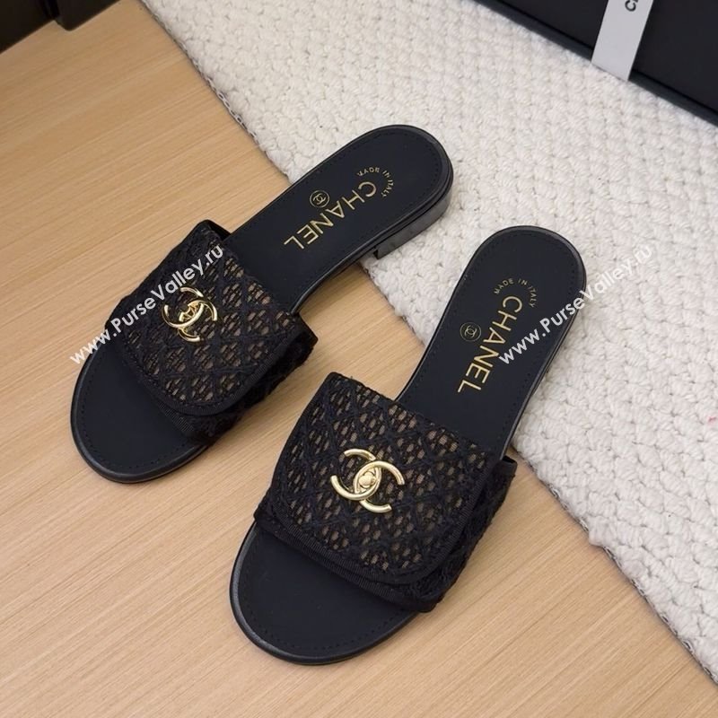 Chanel Crochet Flat Slides Sandal with Foldover G45474 Black 2025 (MD-250415075)
