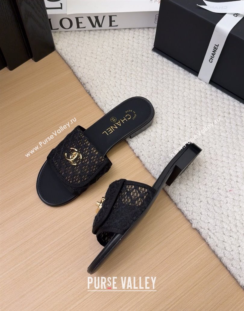Chanel Crochet Flat Slides Sandal with Foldover G45474 Black 2025 (MD-250415075)