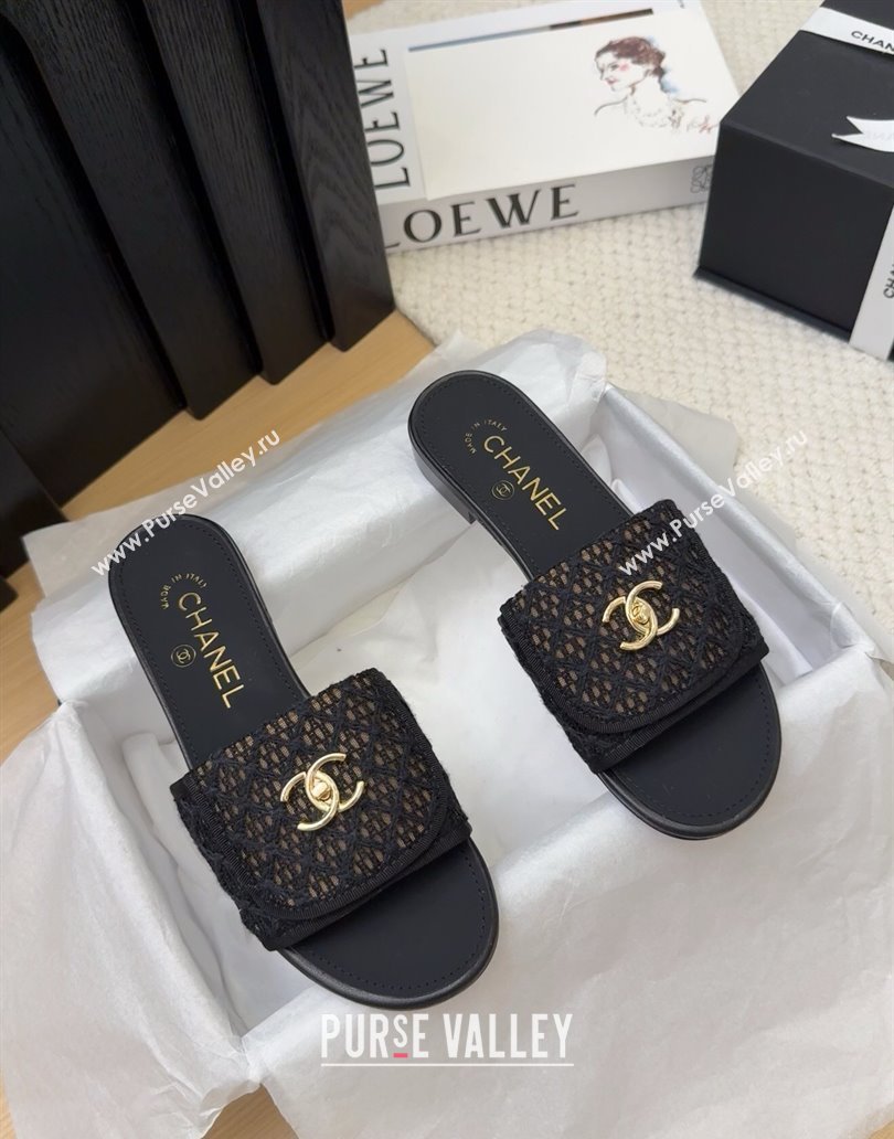 Chanel Crochet Flat Slides Sandal with Foldover G45474 Black 2025 (MD-250415075)