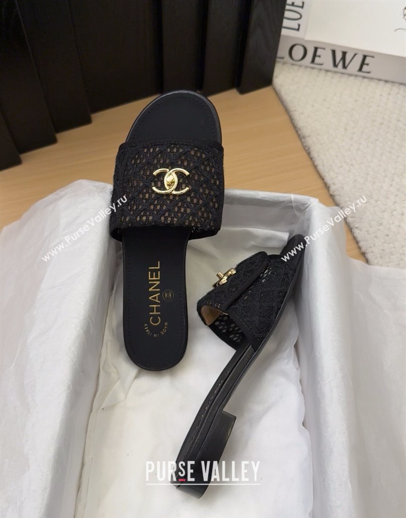 Chanel Crochet Flat Slides Sandal with Foldover G45474 Black 2025 (MD-250415075)