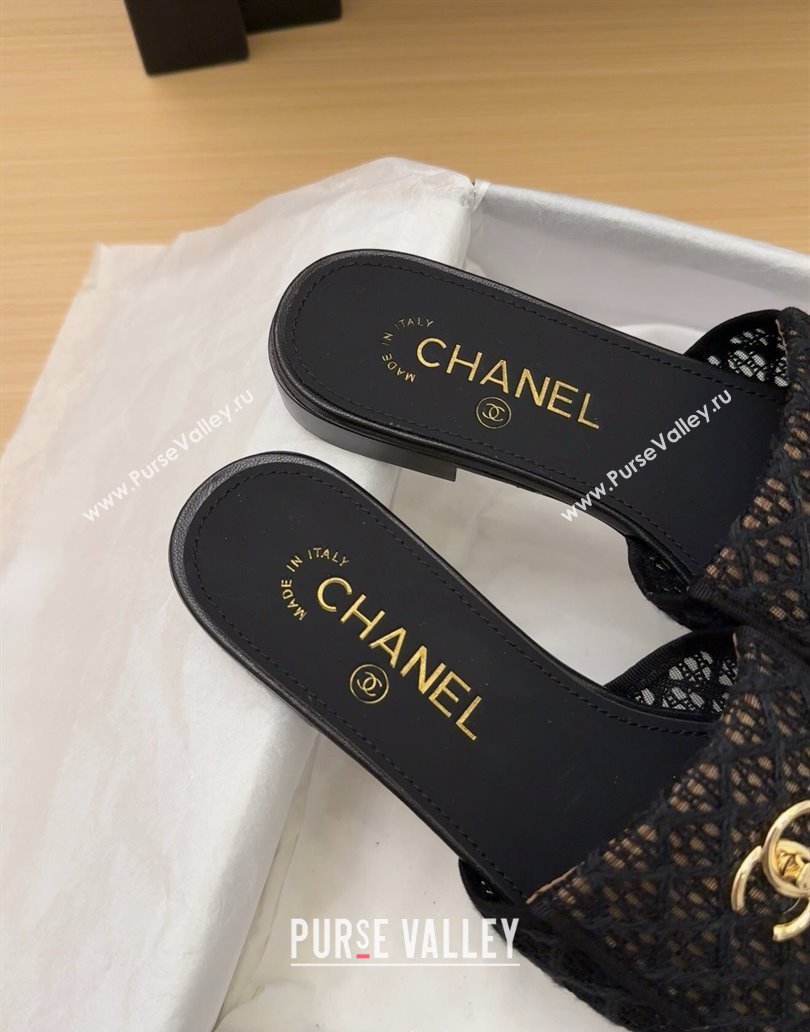 Chanel Crochet Flat Slides Sandal with Foldover G45474 Black 2025 (MD-250415075)
