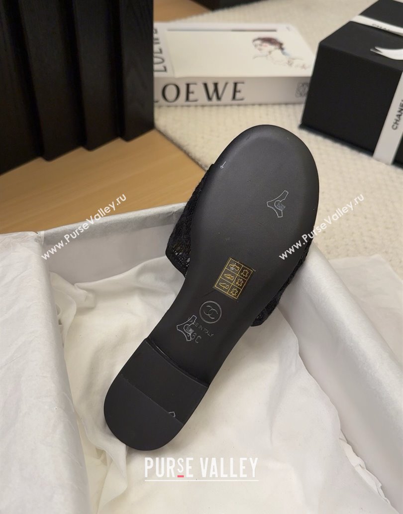 Chanel Crochet Flat Slides Sandal with Foldover G45474 Black 2025 (MD-250415075)