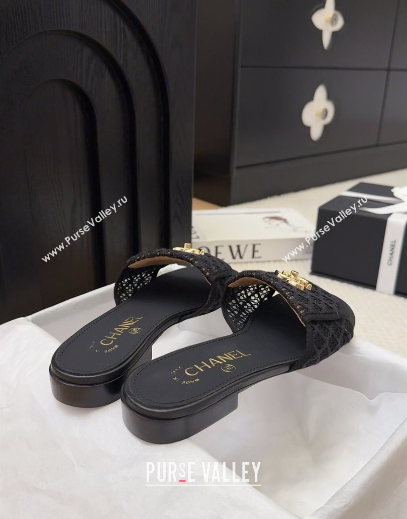 Chanel Crochet Flat Slides Sandal with Foldover G45474 Black 2025 (MD-250415075)