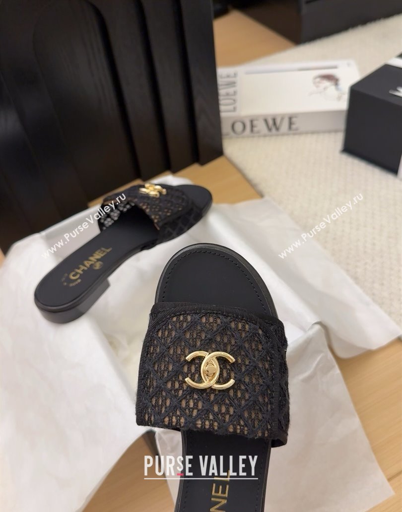 Chanel Crochet Flat Slides Sandal with Foldover G45474 Black 2025 (MD-250415075)