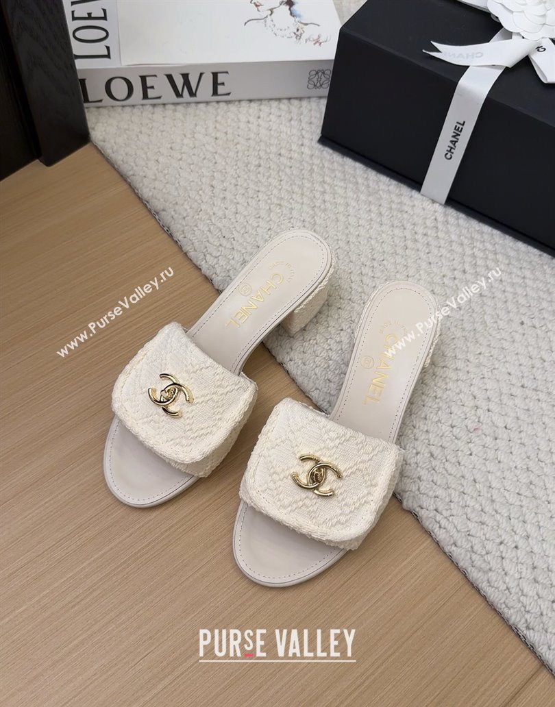 Chanel Knit Heel Slides Sandal 5cm with Foldover G45474 White 2025 (MD-250415080)