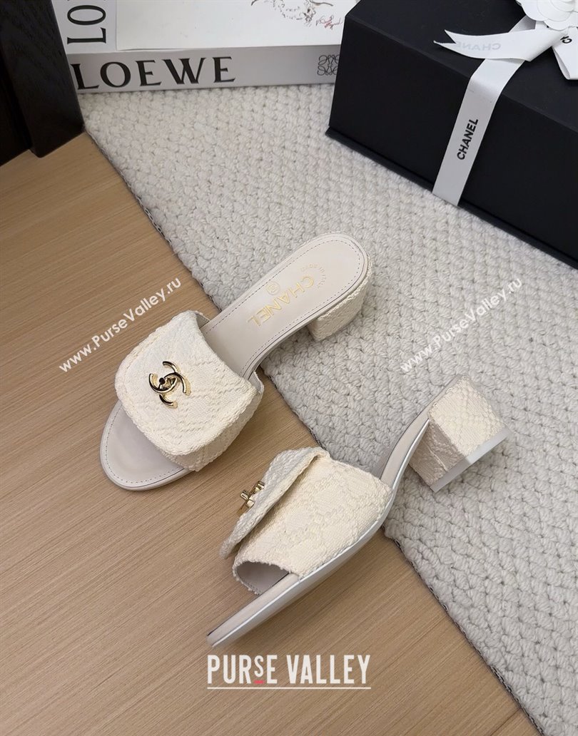 Chanel Knit Heel Slides Sandal 5cm with Foldover G45474 White 2025 (MD-250415080)