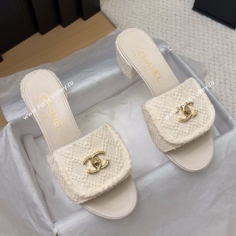 Chanel Knit Heel Slides Sandal 5cm with Foldover G45474 White 2025 (MD-250415080)