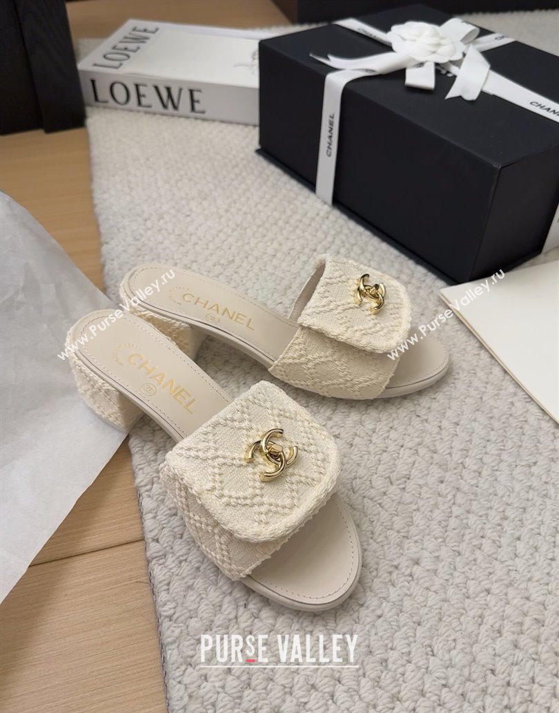 Chanel Knit Heel Slides Sandal 5cm with Foldover G45474 White 2025 (MD-250415080)