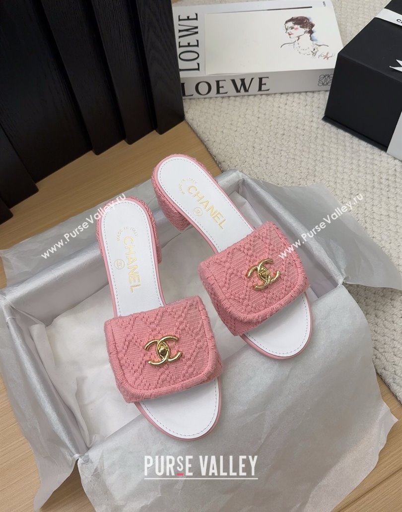 Chanel Knit Heel Slides Sandal 5cm with Foldover G45474 Light Pink 2025 (MD-250415081)