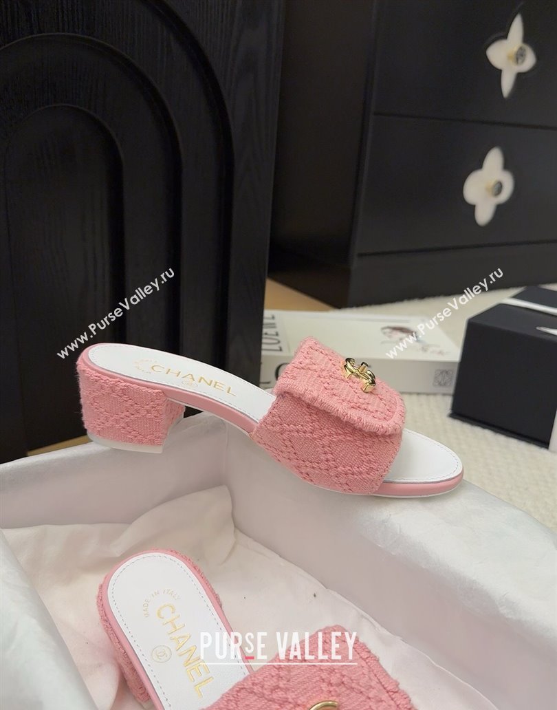 Chanel Knit Heel Slides Sandal 5cm with Foldover G45474 Light Pink 2025 (MD-250415081)