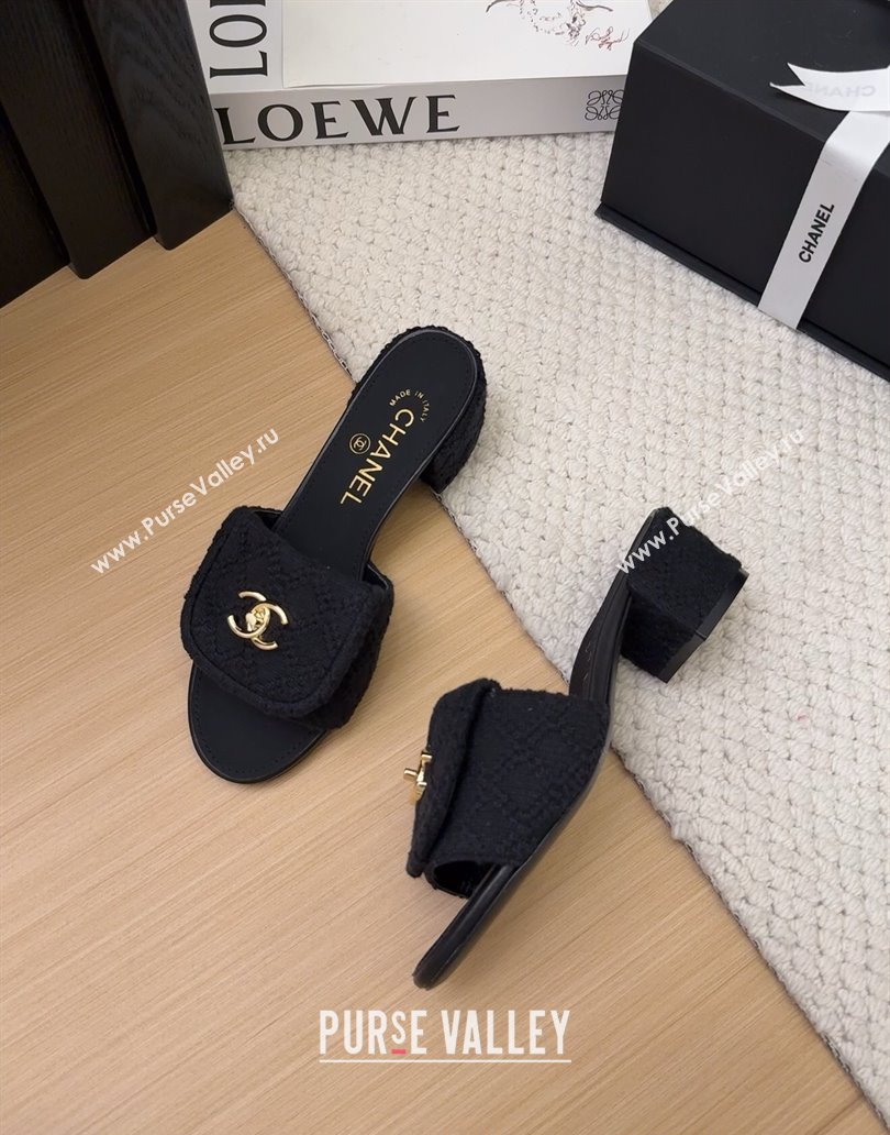 Chanel Knit Heel Slides Sandal 5cm with Foldover G45474 Black 2025 (MD-250415082)