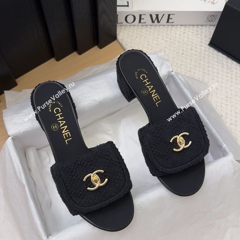 Chanel Knit Heel Slides Sandal 5cm with Foldover G45474 Black 2025 (MD-250415082)