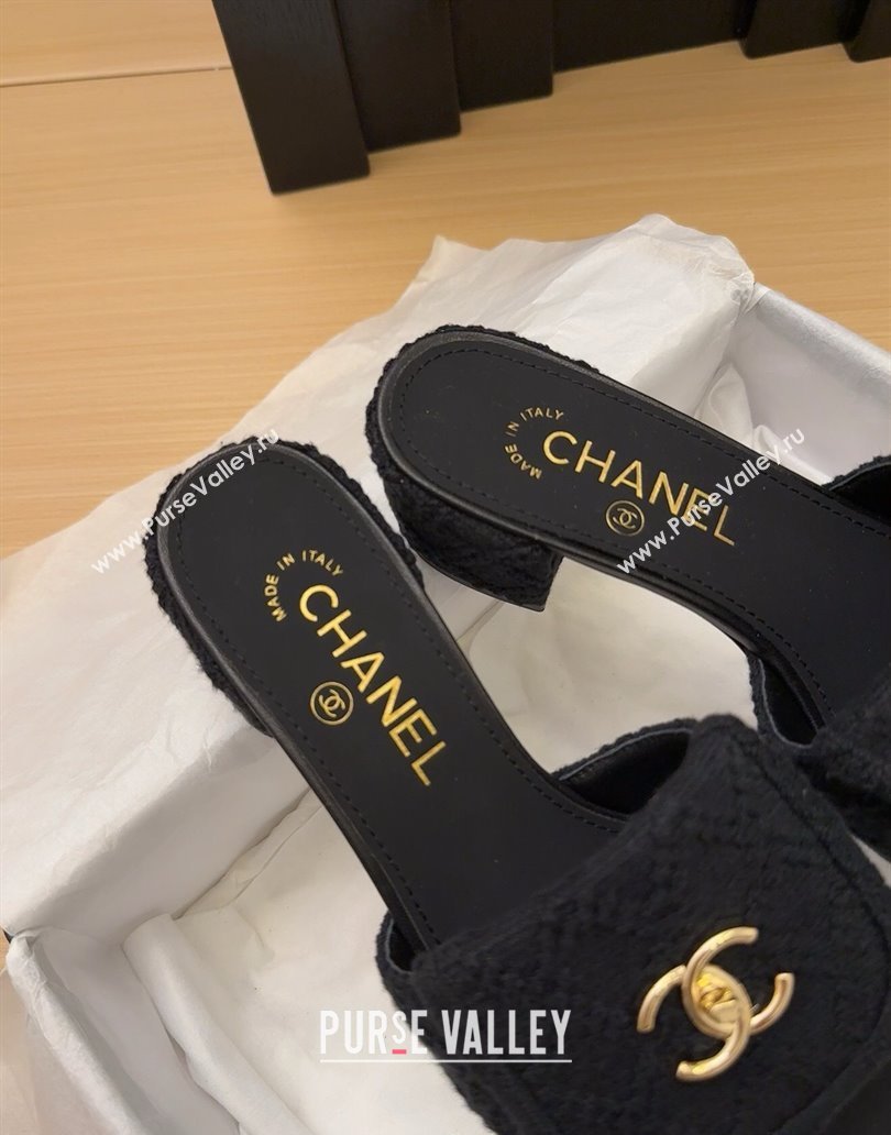 Chanel Knit Heel Slides Sandal 5cm with Foldover G45474 Black 2025 (MD-250415082)