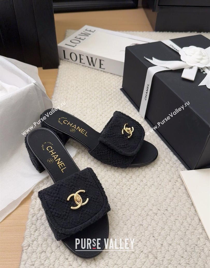Chanel Knit Heel Slides Sandal 5cm with Foldover G45474 Black 2025 (MD-250415082)