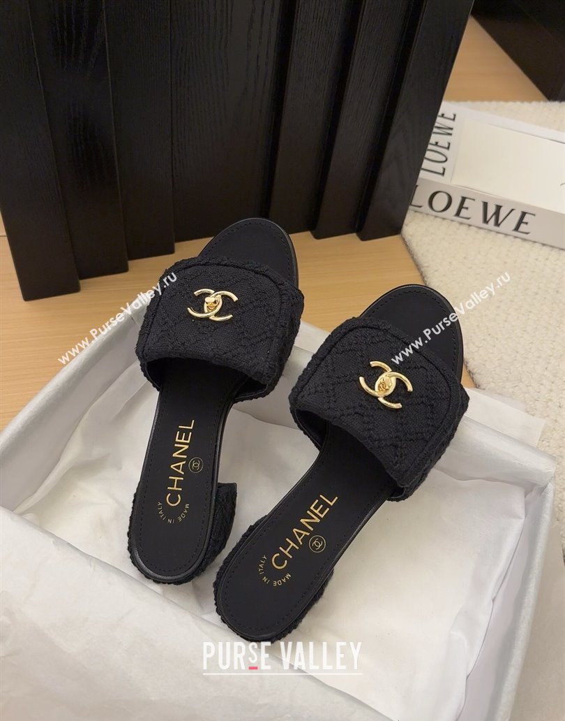 Chanel Knit Heel Slides Sandal 5cm with Foldover G45474 Black 2025 (MD-250415082)