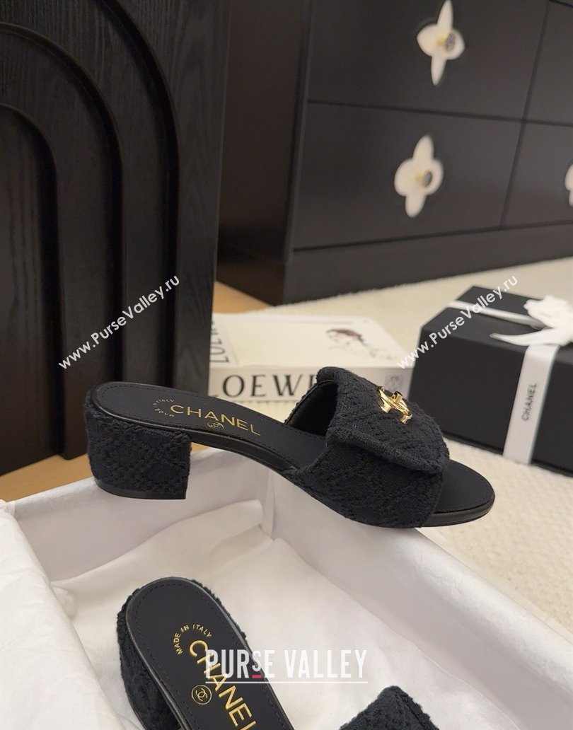 Chanel Knit Heel Slides Sandal 5cm with Foldover G45474 Black 2025 (MD-250415082)