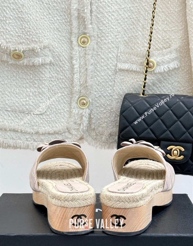 Chanel Calfskin Platform Slides Sandal 4cm with Camellia Pale Pink 2025 CH041608 (MD-250416060)