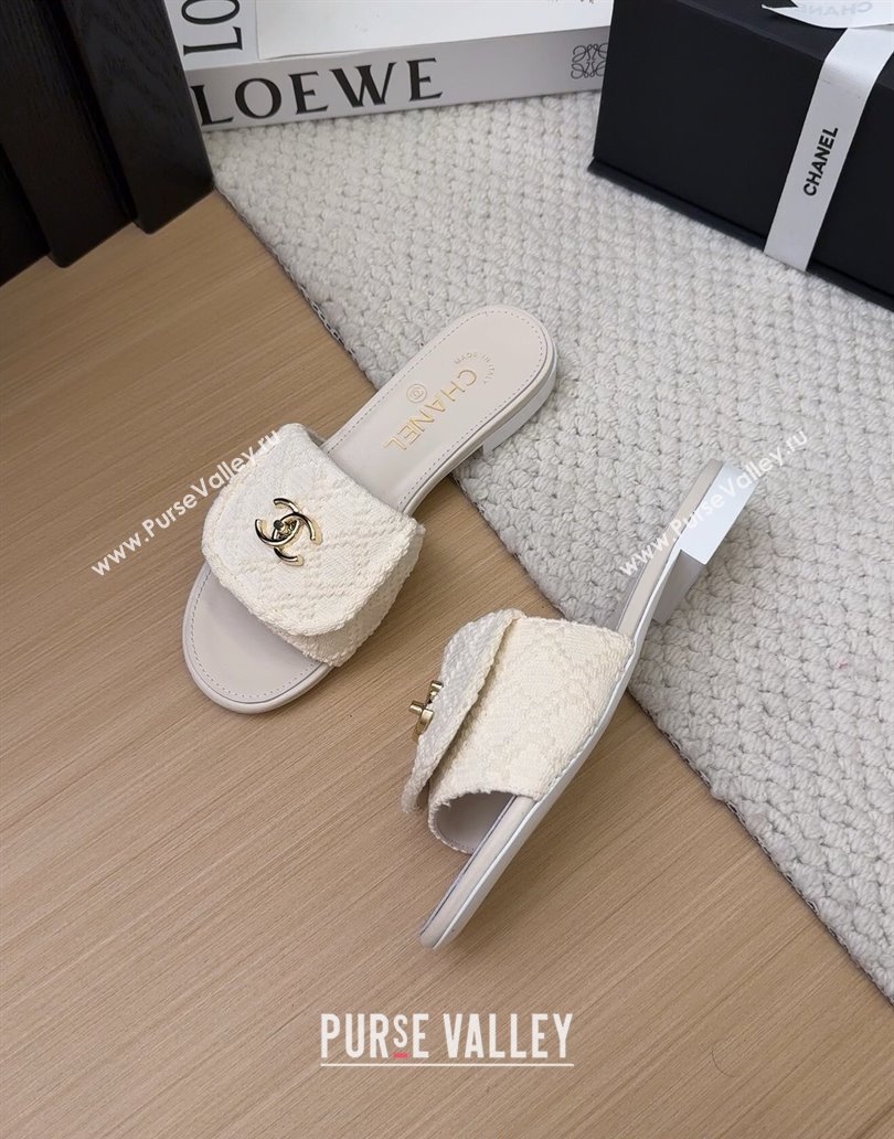 Chanel Knit Flat Slides Sandal with Foldover G45474 White 2025 (MD-250415083)