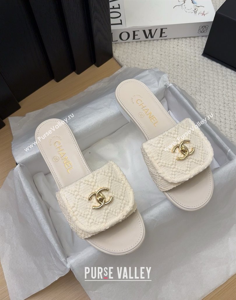 Chanel Knit Flat Slides Sandal with Foldover G45474 White 2025 (MD-250415083)
