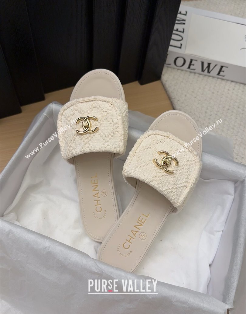 Chanel Knit Flat Slides Sandal with Foldover G45474 White 2025 (MD-250415083)