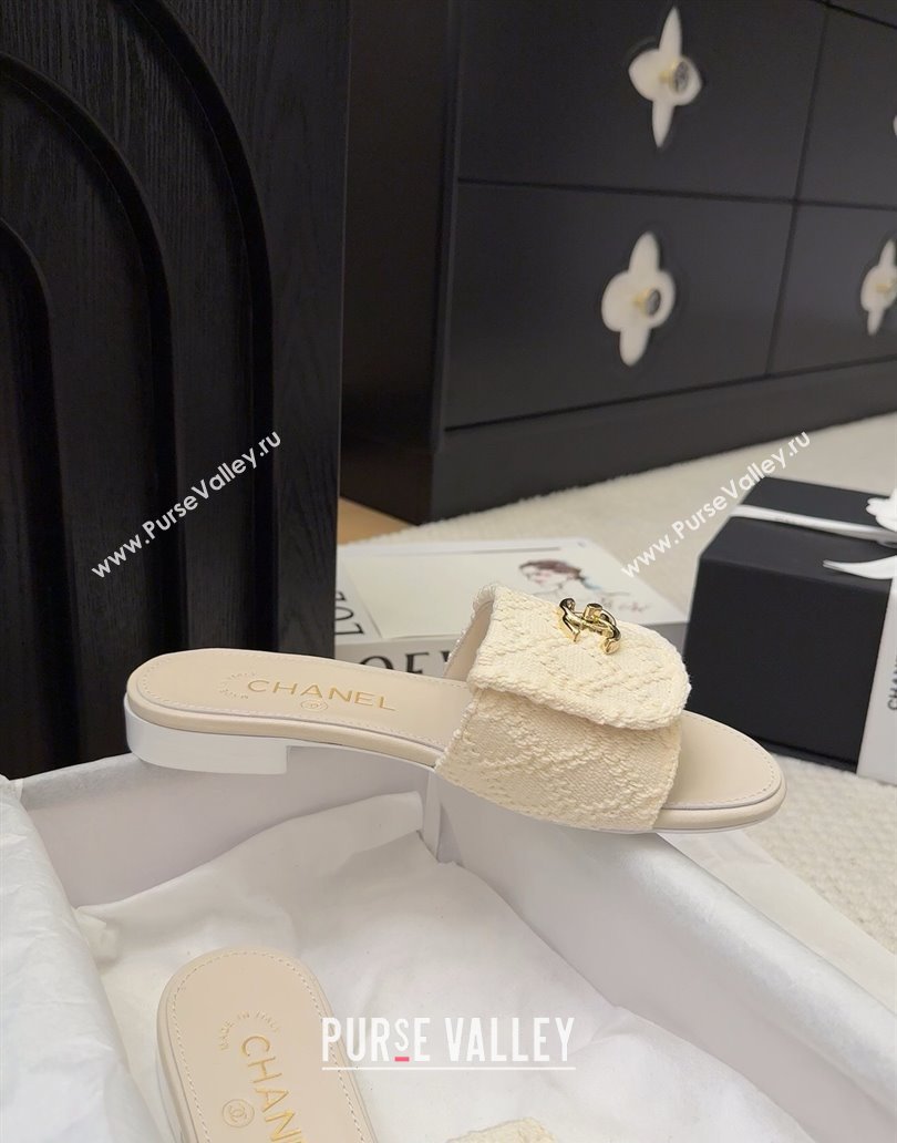 Chanel Knit Flat Slides Sandal with Foldover G45474 White 2025 (MD-250415083)