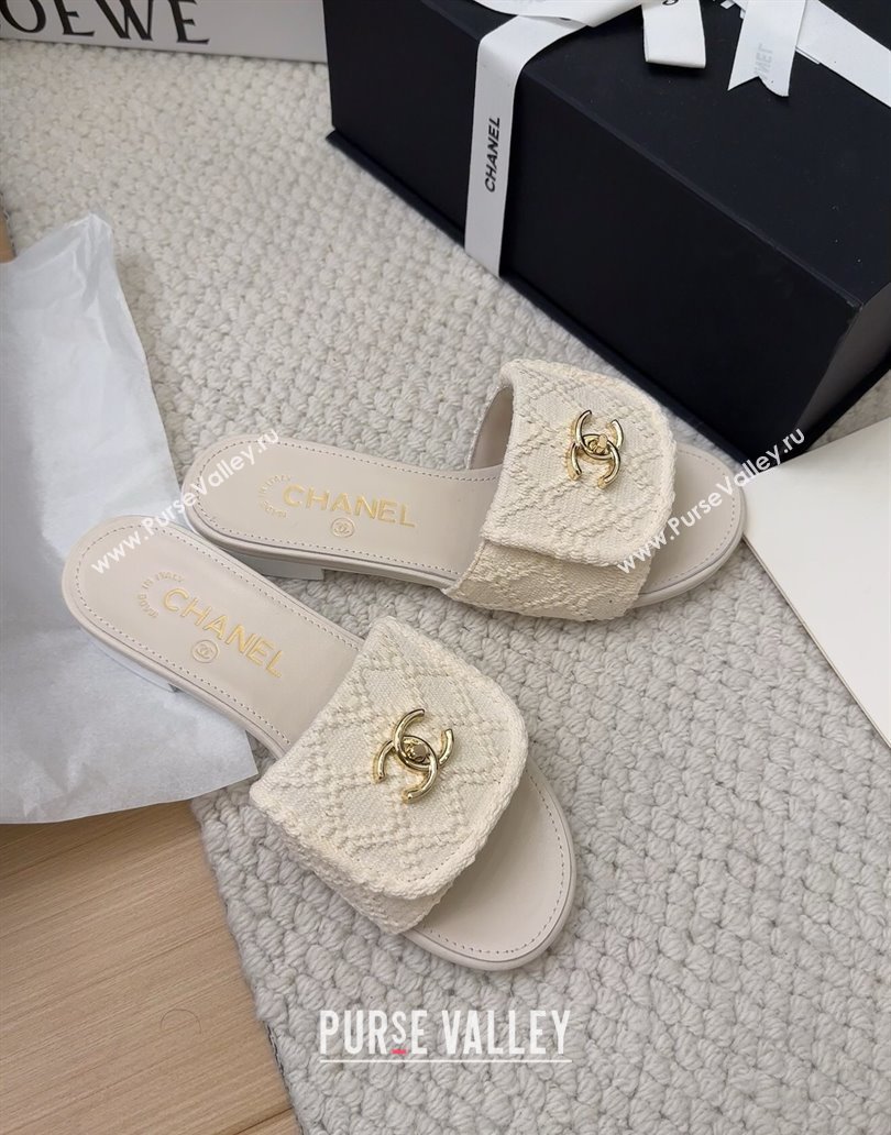 Chanel Knit Flat Slides Sandal with Foldover G45474 White 2025 (MD-250415083)