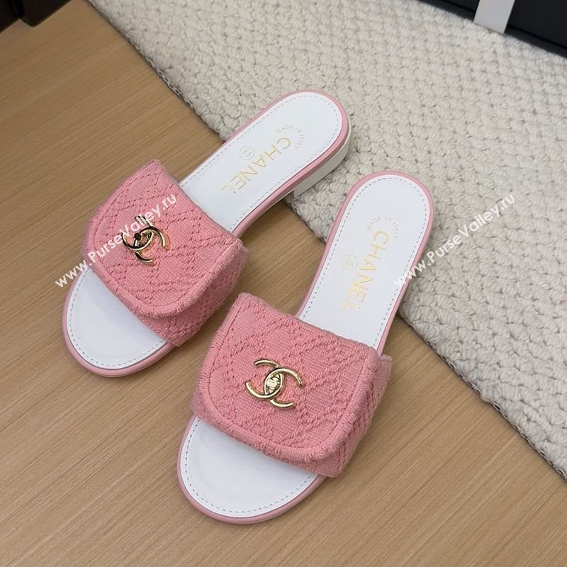 Chanel Knit Flat Slides Sandal with Foldover G45474 Light Pink 2025 (MD-250415084)